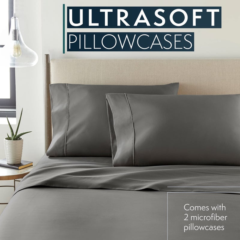 HC Collection Pillow Cases Standard Size/Queen Size Set of 2- Microfiber, Extra Soft Pillowcases - Easy Care & Machine Washable - Gray - Image 2